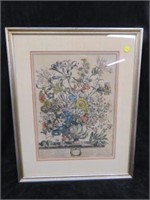 HAND COLORED LITHO "OCTOBER" FLORAL 23"T X 19"W