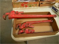 3 HEAVY DUTY RIDGED PIPE WRENCHES-24", 18" & 14"