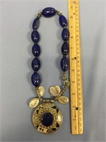 Beautiful lapis large bead necklace with religious