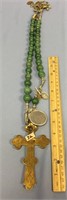 Jade bead necklace with large antique brass Russia
