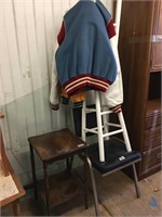 Two bar stools, a chair, end table, and two letter