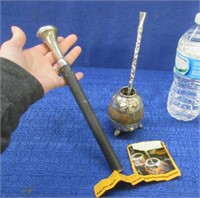 old sterling cane handle & streaming yerba set