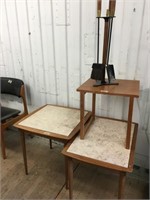 Lot with three end tables: two marble top, and a f