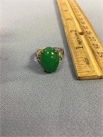 Jade and 14kt gold and diamond ring            (k