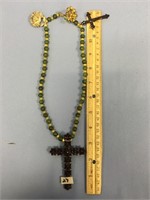 Jade bead necklace with 2 large garnet crosses