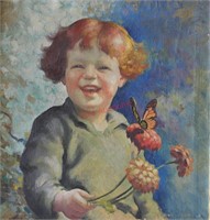 Gladys Nelson Smith Boy w/ Butterfly Oil on Canvas