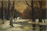 George C. Ault Winter Scene - Oil on Canvas