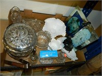 Lot w/ Hobnail Fanned Bowl, Mirrored Clock Picture