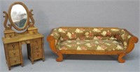 TWO PIECES OF LARGE HANCRAFTED DOLLHOUSE FURNITURE