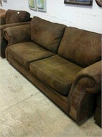 Brown microsuede nailhead style two seater sofa
