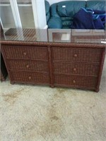 6 drawer wicker style glass top dresser