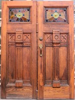Antique Masonic Double Doors & Stained Glass