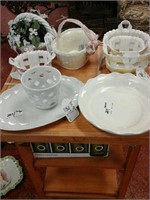 3 piece white ceramic platter and vase set