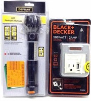 LED Flashlight & Black & Decker 2A Power Inverter