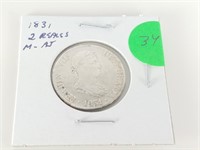 1831 CAROLUS 2 REALES M-AT SILVER COIN