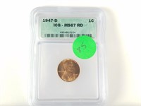 1947 D WHEAT PENNY GRADED MS 67 RD RED CENT