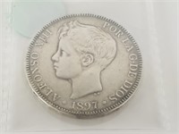 1897 5 PESETAS SILVER COIN