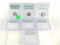 LOT OF 7 CAMEO PROOF GRADED ROOSEVELT DIMES