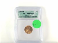 1949 S MS67 RD GRADED WHEAT PENNY RED CENT