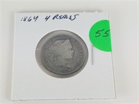 1864 4 REALES SILVER COIN