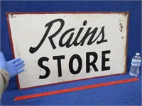 old "rains store" heavy metal sign - 2 sided