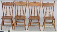 4 Vintage Pine Press Back Chairs Lot