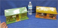 2 old marx toy houses (log cabin & military bldg)