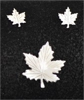 Sterling Maple Leaf Brooch & Earrings