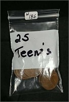 Bag of 25  Lincoln Cents from teen's