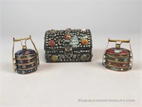 Chinese Cloissone Lunch Boxes and Jeweled Box