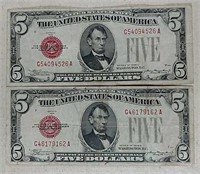 2  Series of 1928-C  $5 LT  Red Seals