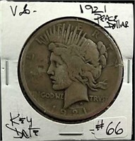 1921  Peace Dollar  VG  Key Date