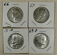 1966, 67, 68-D & 69-D  Kennedy Half Dollars