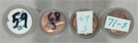 1959, 1968-S, 1969-S, 1971-S Lincoln Cent BU Rolls