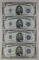4  Series of 1934-D  $5 Silver Certificates