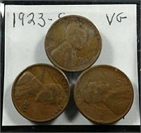 3  1923-S  Lincoln Cents  VG