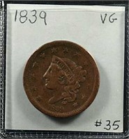 1839  Large Cent  VG