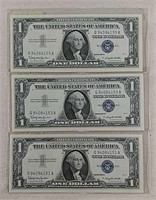 3  Series 1957-B  $1 Silver Certificates  Gem CU
