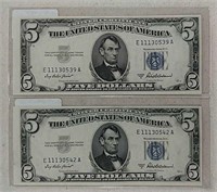 2  Series 1953-A  $5 Silver Certificates  CH CU