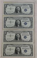 4  Series 1957-B  $1 Silver Certificates  Gem CU