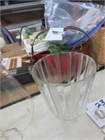 OLD GLASS BUCKET WITH METAL HANDLE