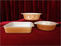 3 Fire King Peach Luster Casserole Dishes