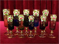 10 Murano Hand Painted Liquour Glasses c.1960s