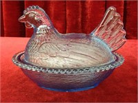 Blue Indiana Glass Hen on Nest Candy Dish