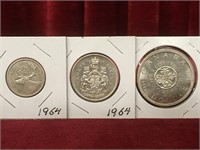 1964 Canada Silver 25¢, 50¢ & $1 Coins