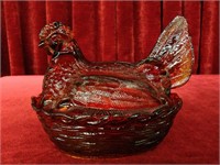 Ruby Indiana Glass Hen on Nest Candy Dish