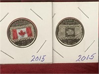 2015 Canada Coloured/Non Coloured 25¢ Coins