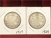 1917 & 1929 Canada 50¢ Silver Coins