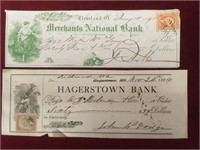 2 Antique USA Bank Cheques