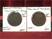 2 Antique Canada Half Penny Coins